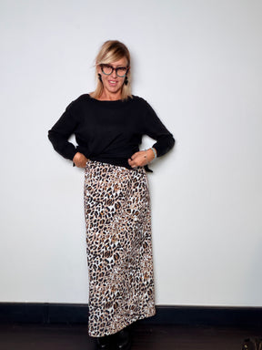 Gonna lunga in neoprene con stampa animalier