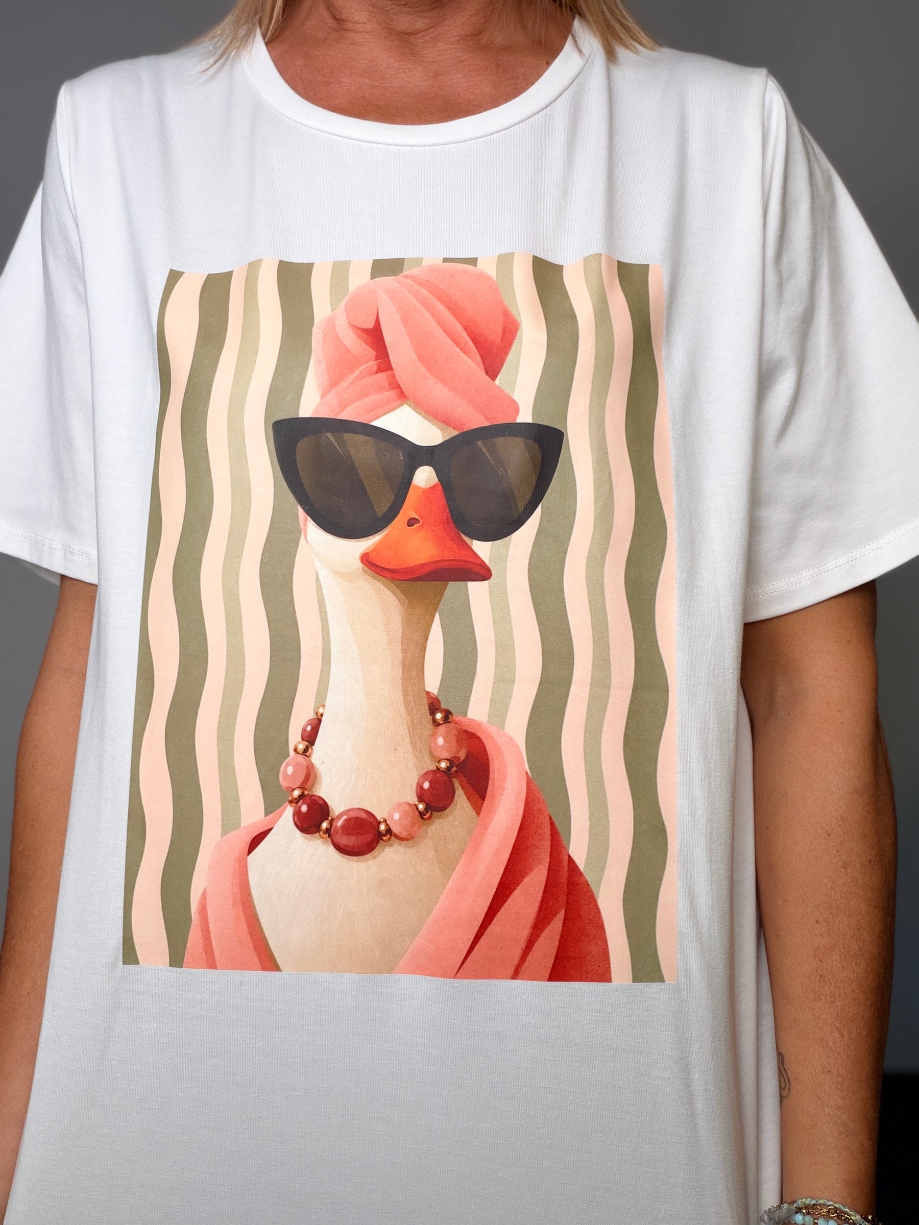T-shirt bianca oversize con stampa oca