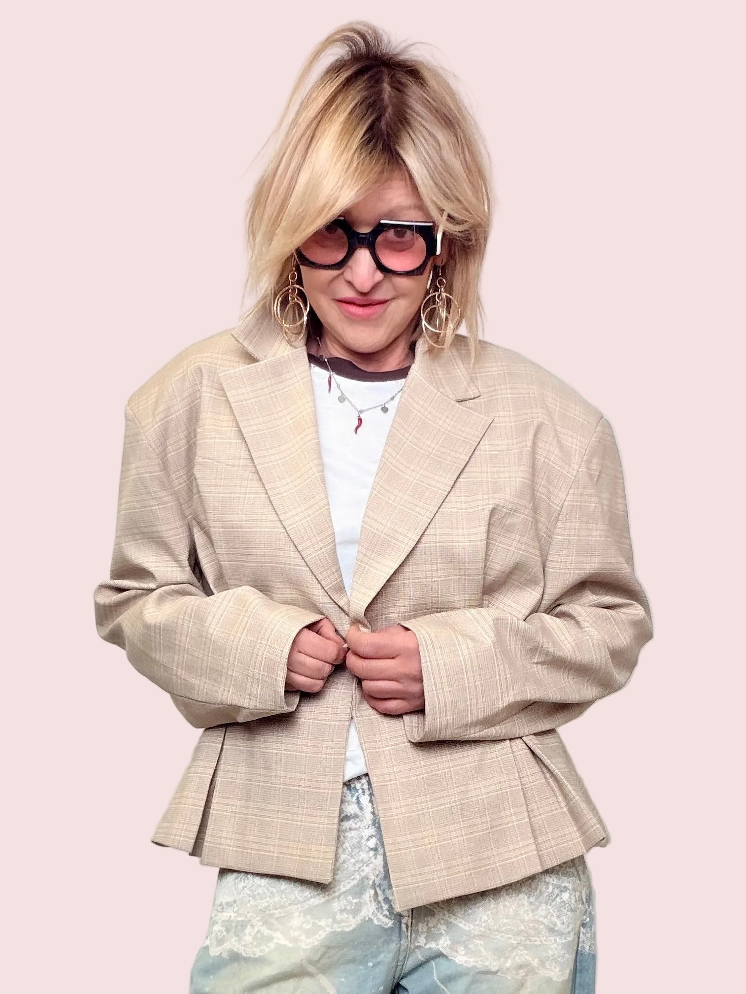 Giacca Blazer Beige con Applicazioni 'Journey 01'