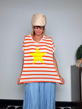 Maglia Oversize a Righe "STAR" — Stella Applicata Fluo