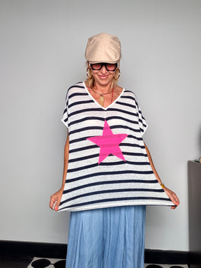 Maglia Oversize a Righe "STAR" — Stella Applicata Fluo