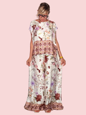 Pantalone Palazzo Floreale con Inserto a Rombi — Viscosa