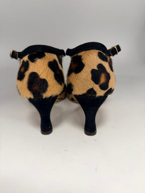 Scarpe T-Bar Stampa Leopardata con Tacco Medio
