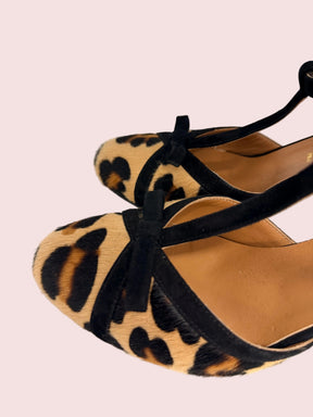 Scarpe T-Bar Stampa Leopardata con Tacco Medio