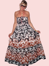 Abito Maxi a Fascia Smock — Stampa Arabesque Terracotta
