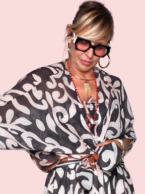 Camicia Kaftan Oversize — Stampa Arabesque Terracotta