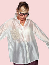 Camicia Oversize Semitrasparente con Tasca Glitter