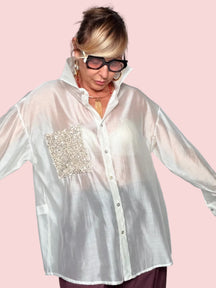 Camicia Oversize Semitrasparente con Tasca Glitter