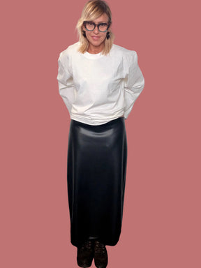 Gonna lunga in ecopelle elasticizzata con spacco