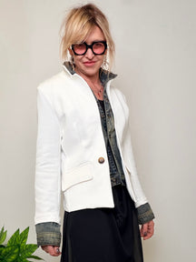 Giacca Blazer Bianca con Inserti Denim e Gilet Interno