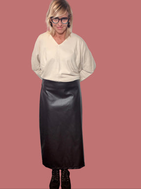 Gonna lunga in ecopelle elasticizzata con spacco