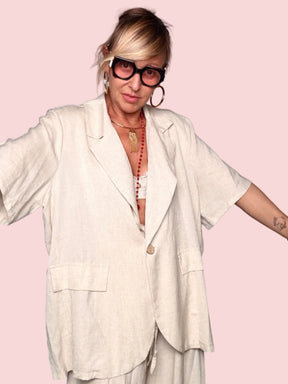Blazer Oversize Manica Corta in Lino
