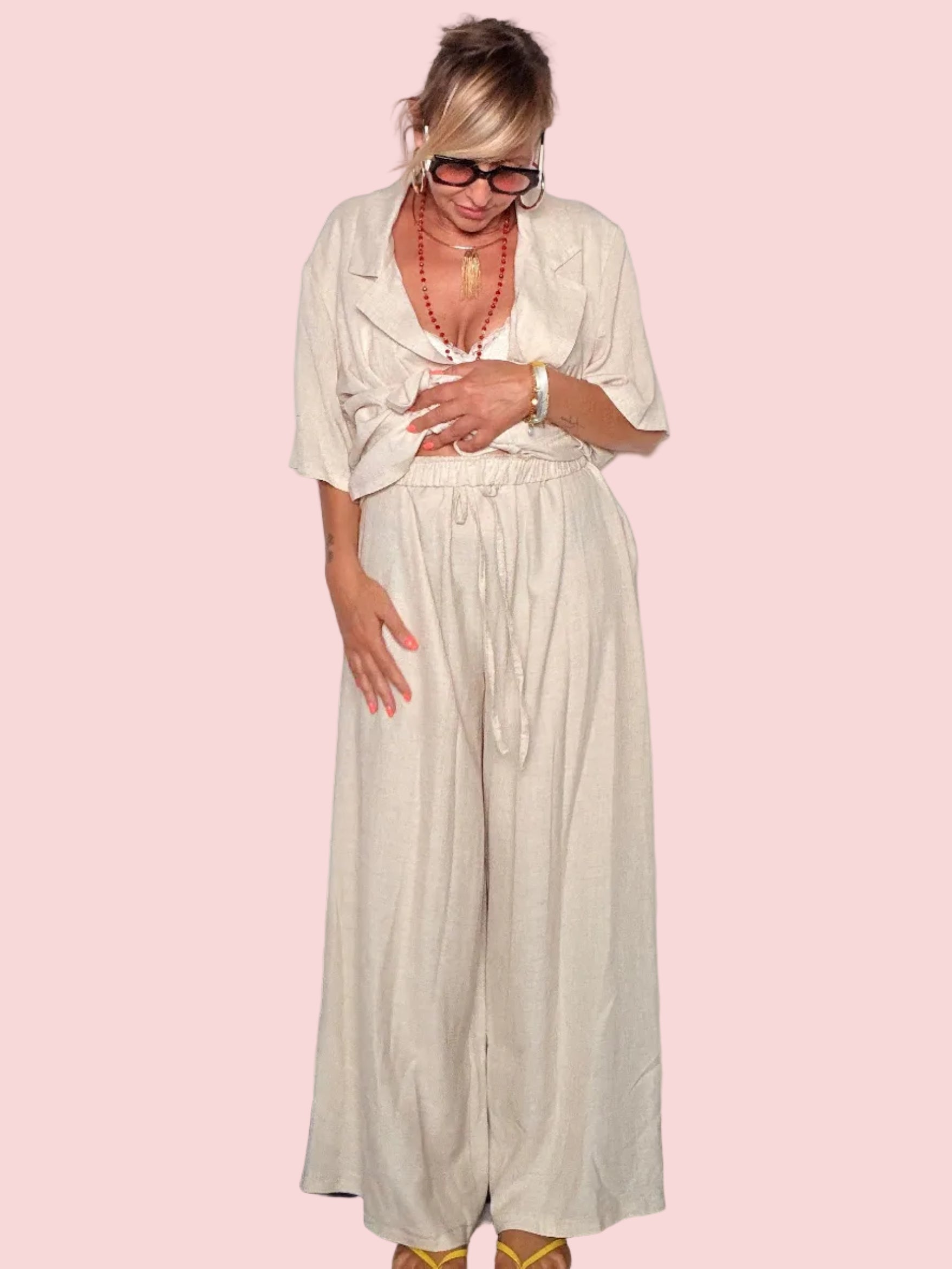 Pantalone Palazzo Maxi in Lino — Tono Panna