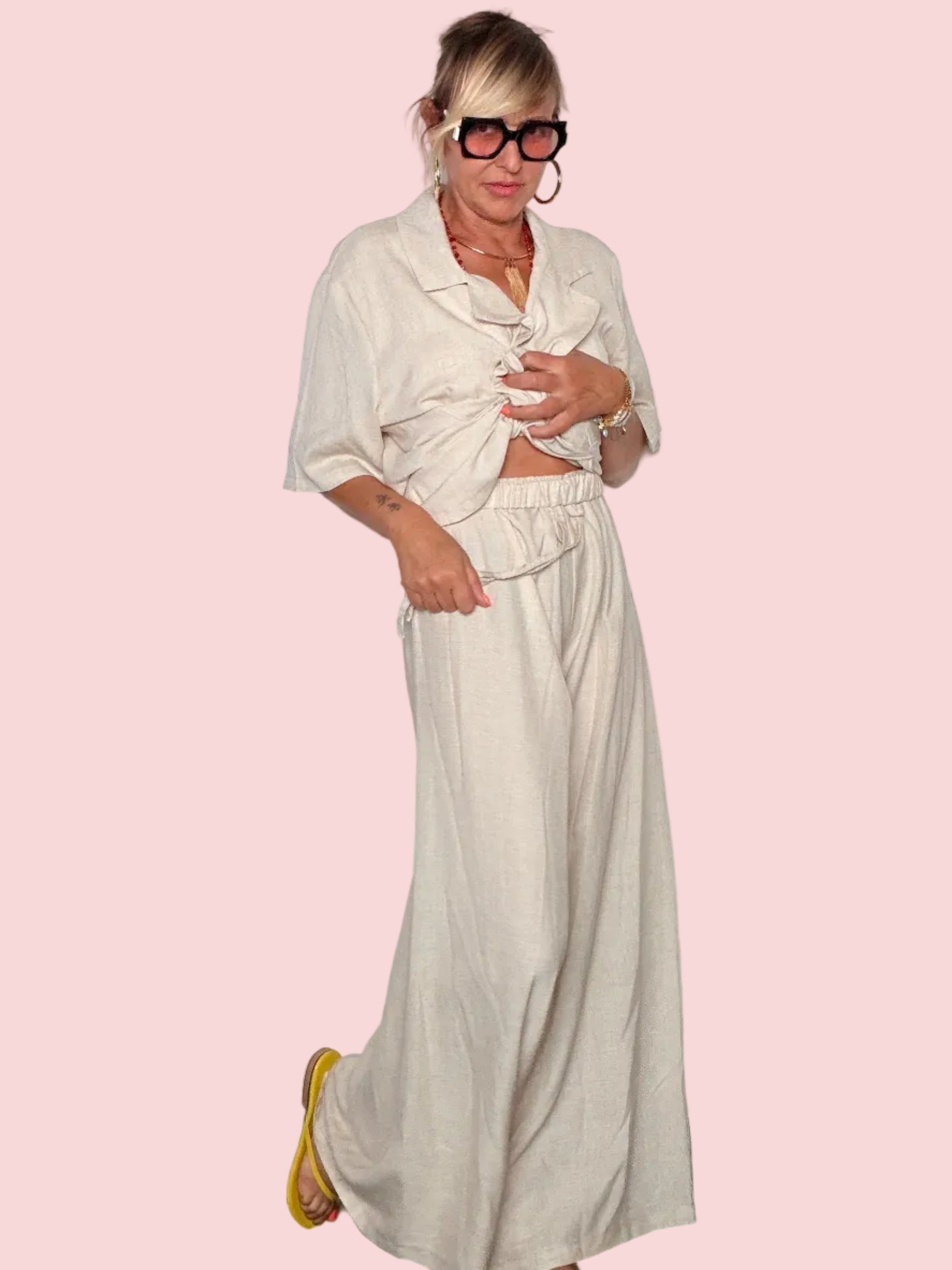 Pantalone Palazzo Maxi in Lino — Tono Panna