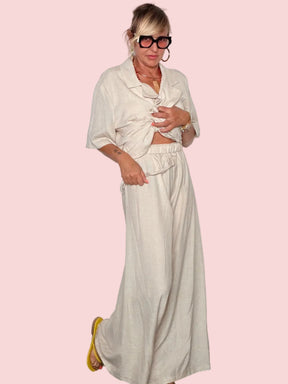 Pantalone Palazzo Maxi in Lino — Tono Panna