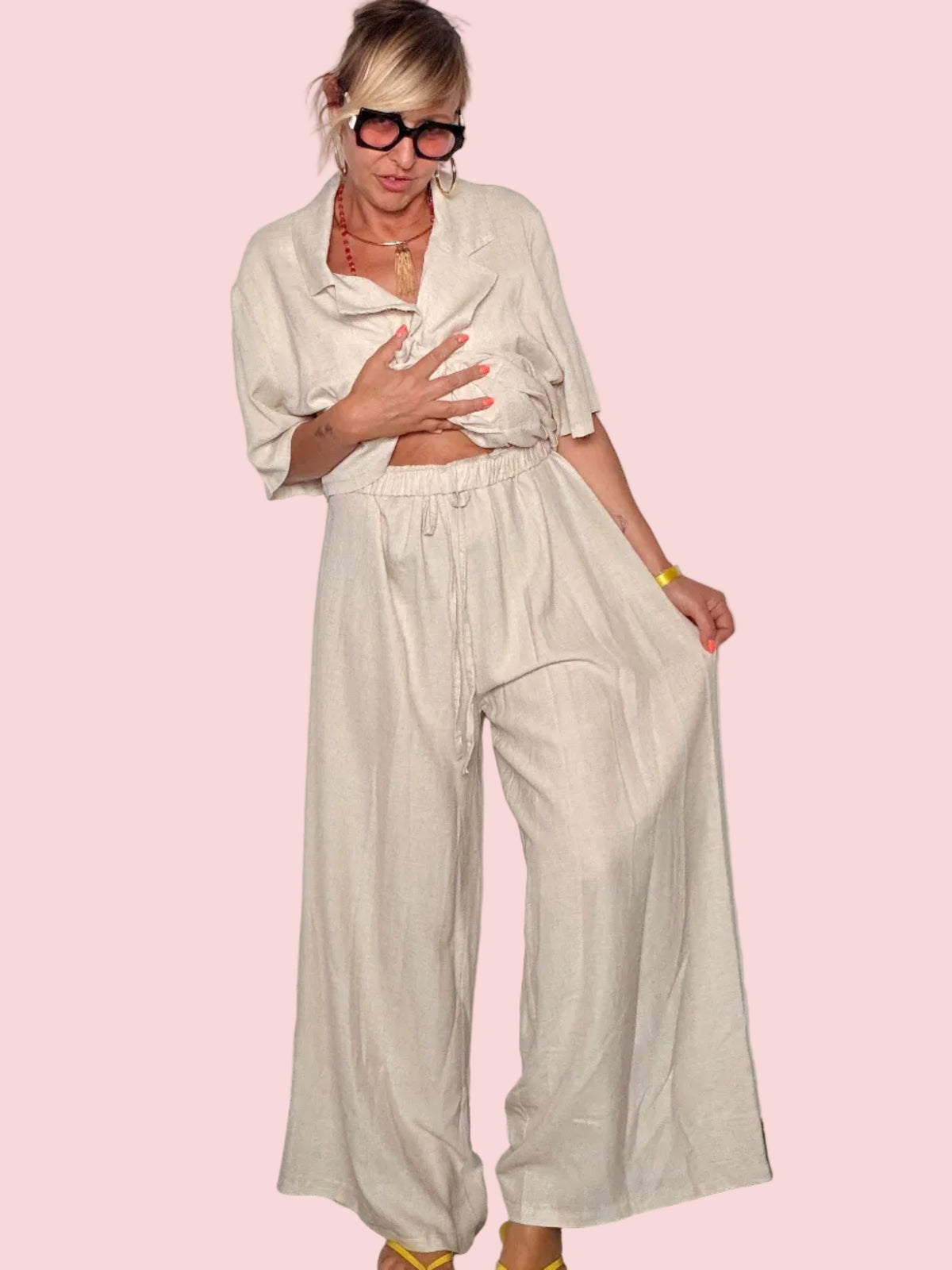 Pantalone Palazzo Maxi in Lino — Tono Panna