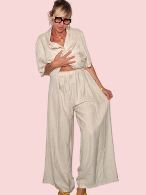 Pantalone Palazzo Maxi in Lino — Tono Panna