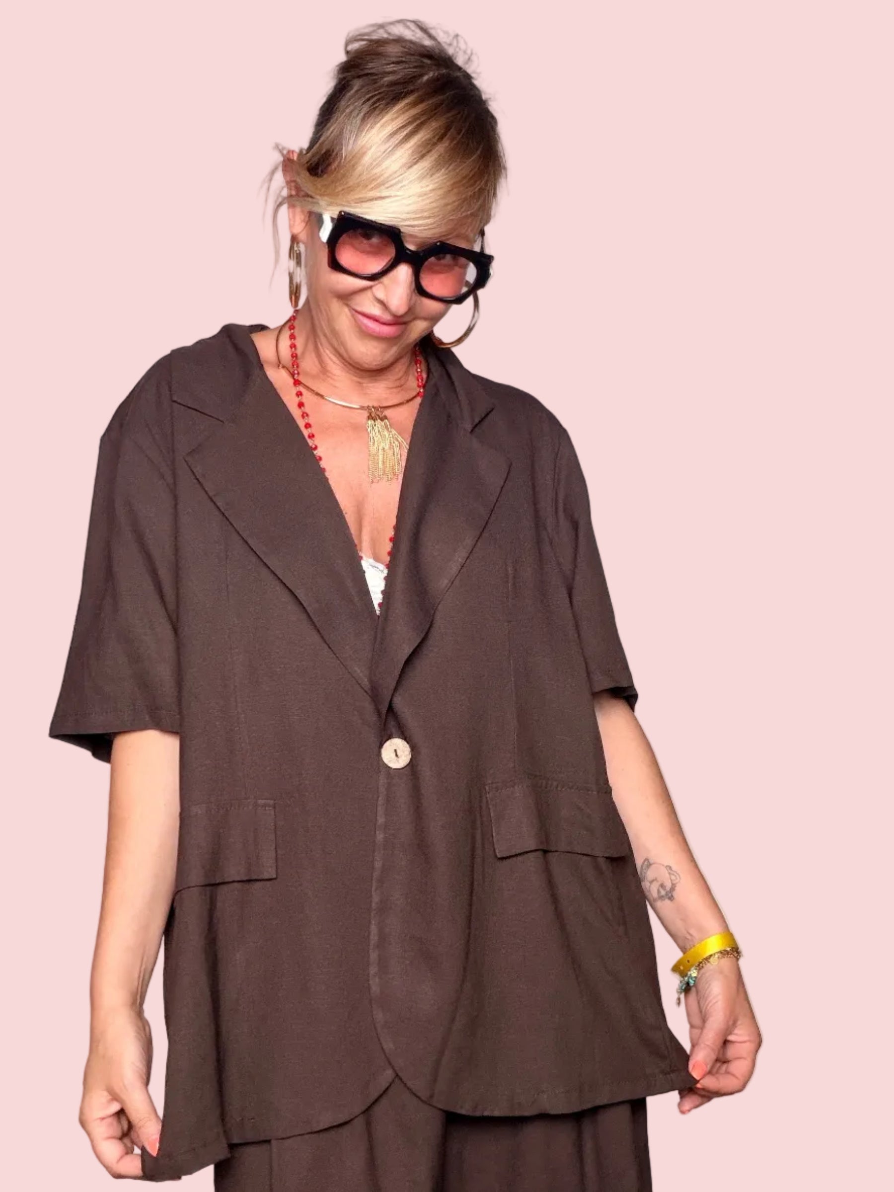 Blazer Oversize Manica Corta in Lino