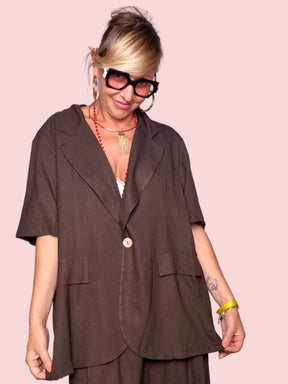 Blazer Oversize Manica Corta in Lino