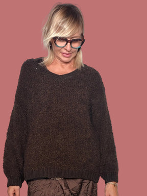 Maglione Oversize in Maglia Bouclé Scollo a V Panna Flo&Poi