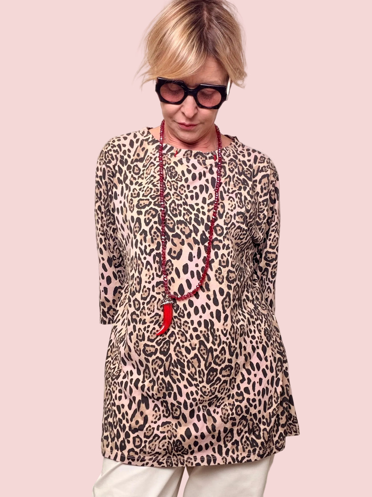 T- shirt Leopardata  con Maniche 3/4