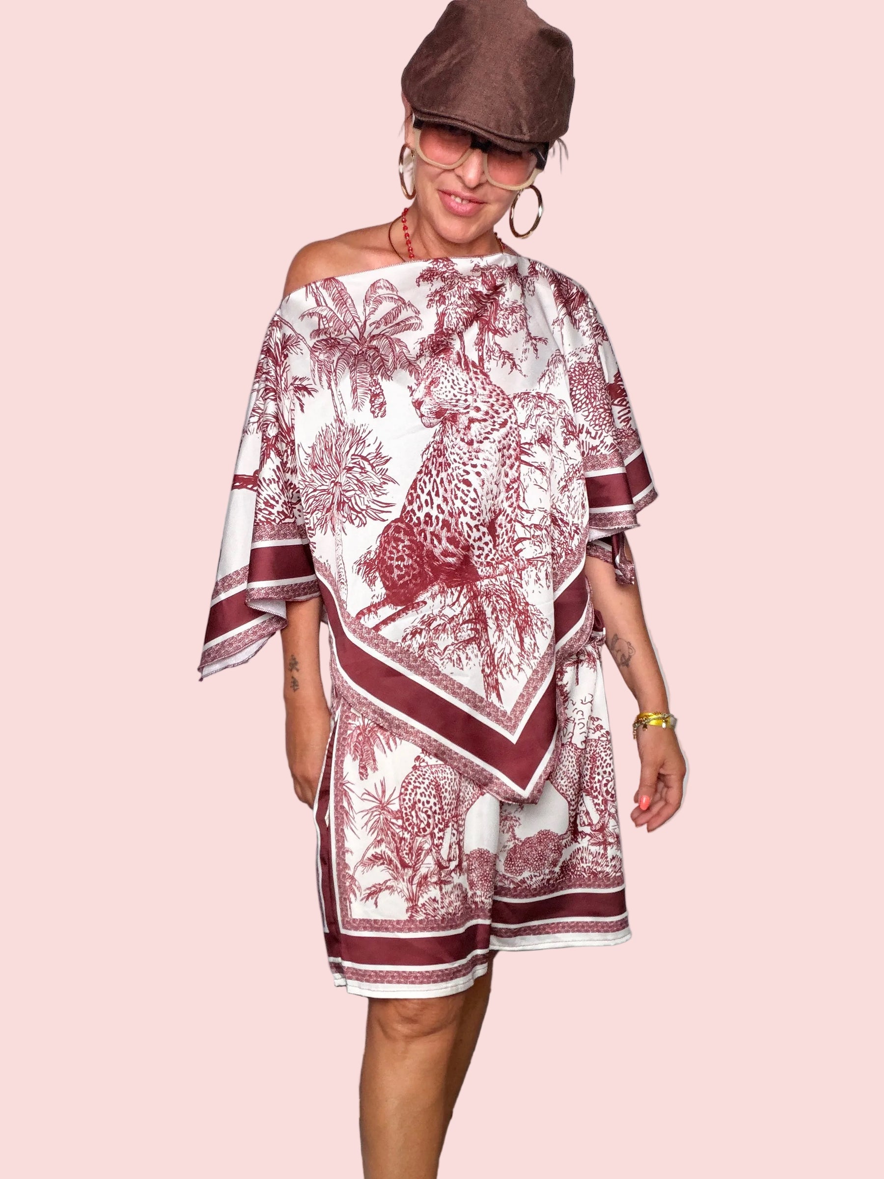 Completo Kaftan + Shorts — Stampa Satin Fantasia