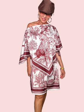 Completo Kaftan + Shorts — Stampa Satin Fantasia