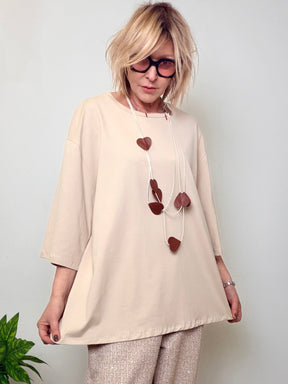 Tunica Oversize Maniche 3/4 - Beige Panna e Verde Militare