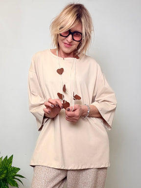 Tunica Oversize Maniche 3/4 - Beige Panna e Verde Militare