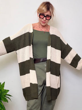 Tunica Oversize Maniche 3/4 - Beige Panna e Verde Militare