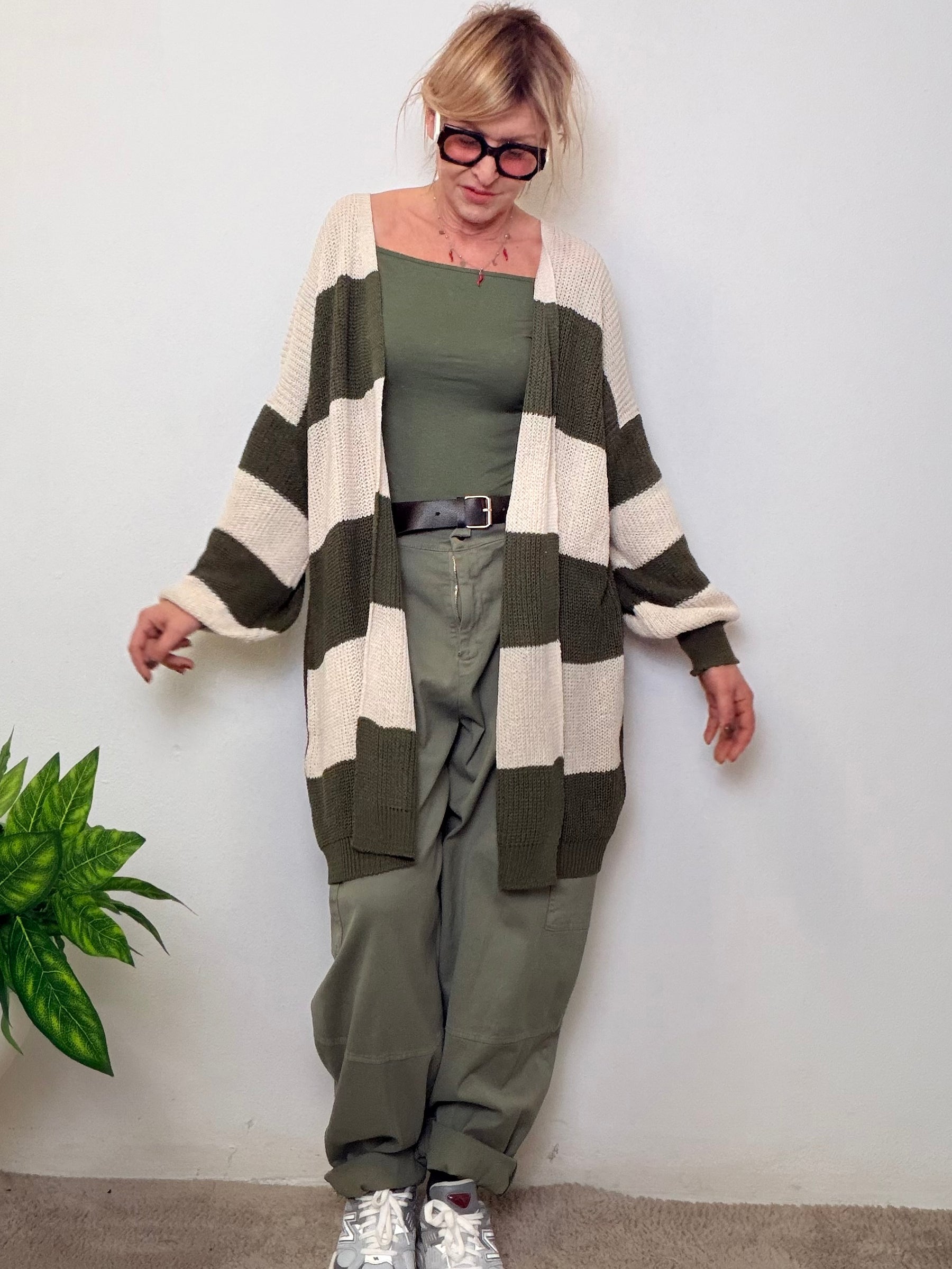 Tunica Oversize Maniche 3/4 - Beige Panna e Verde Militare