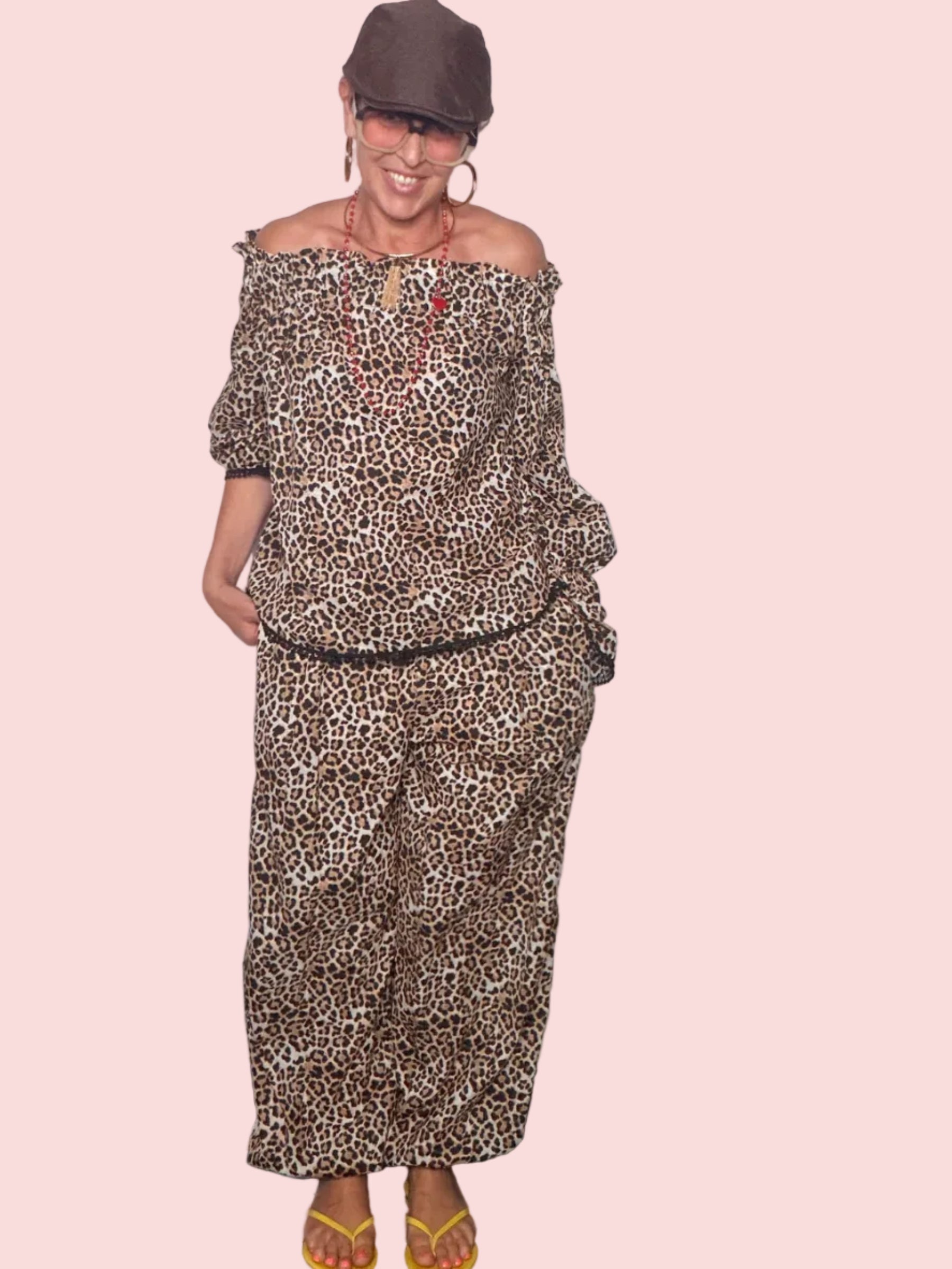 Pantalone Wide Leg Leopardato con Pizzo — Coordinato Bardot
