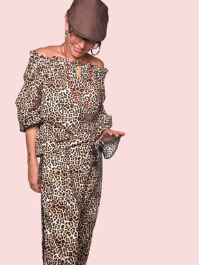 Pantalone Wide Leg Leopardato con Pizzo — Coordinato Bardot