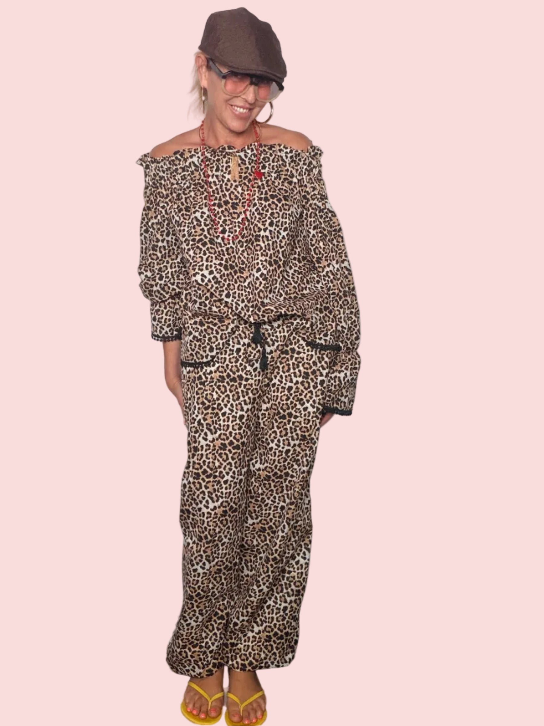 Pantalone Wide Leg Leopardato con Pizzo — Coordinato Bardot