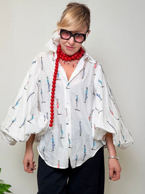 Camicia Bianca Stampa Fashion Figurine Oversize