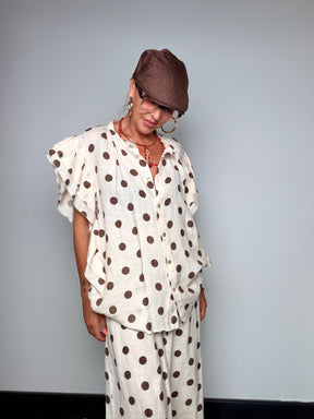 Camicia Oversize a Pois con Maniche a Volant