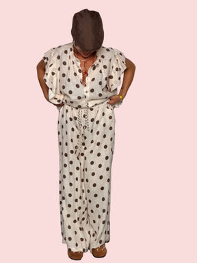 Pantalone Wide Leg a Pois in Lino — Vita Elastica con Cordoncino
