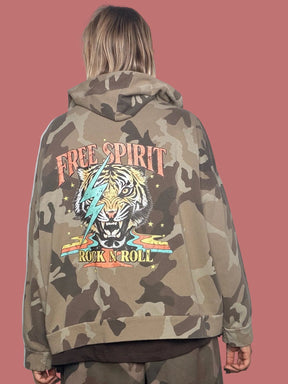 Felpa Susy Star camouflage, vista posteriore con stampa tigre e fulmine
