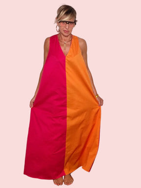 Abito Maxi Color Block Bicolore — Scollo V Profondo