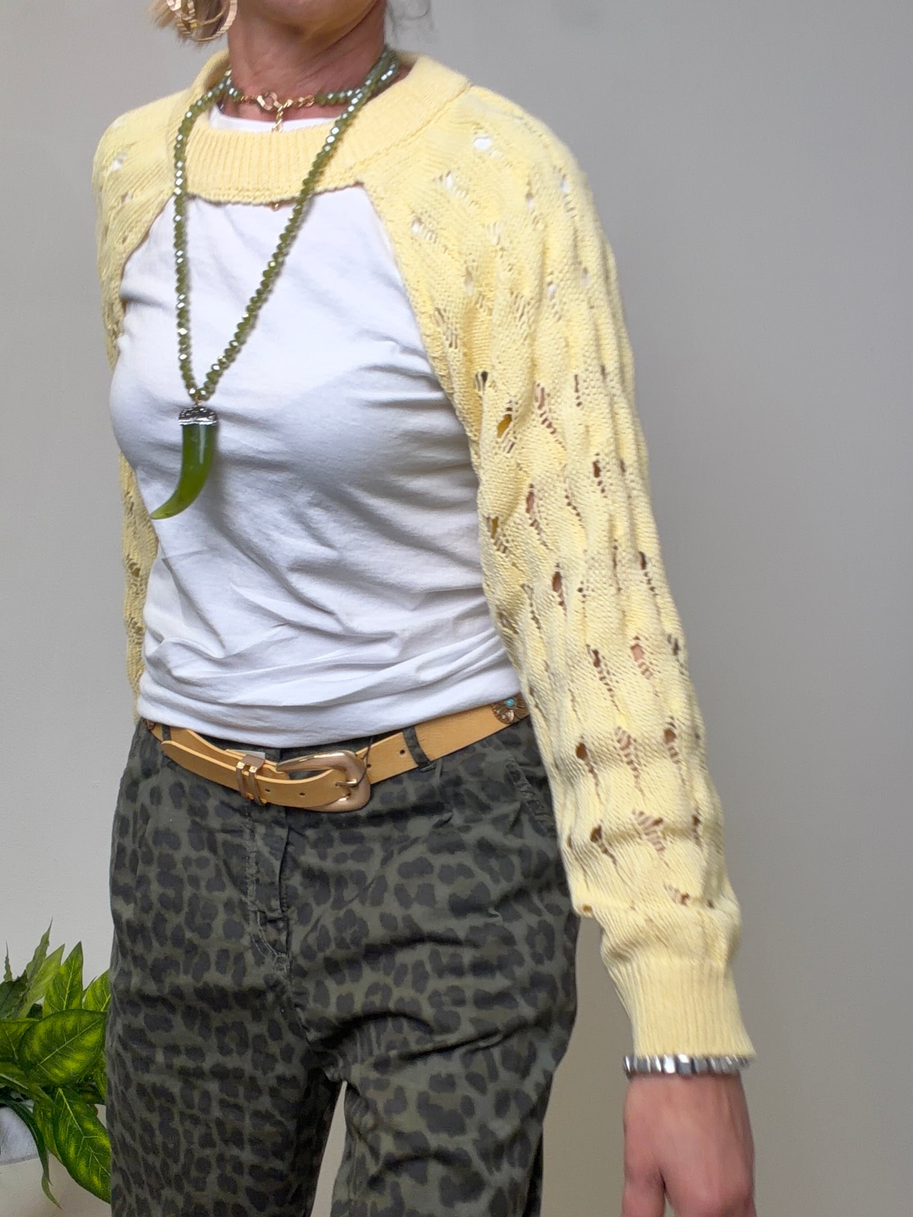 Coprispalle Maglia Traforata - Cammello e Giallo Limone