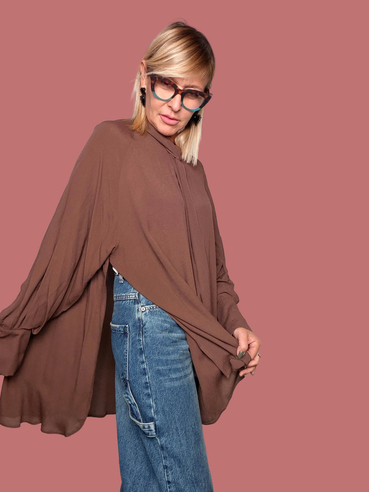 Camicia Oversize Maxi con Laccetto al Collo – Bianco | SOUVENIR