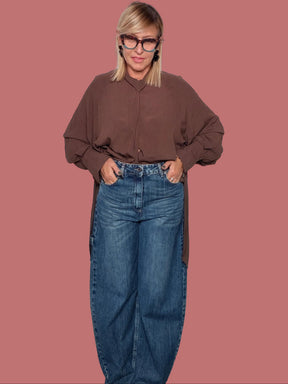 Jeans Souvenir blu a gamba ampia, vista frontale indossati