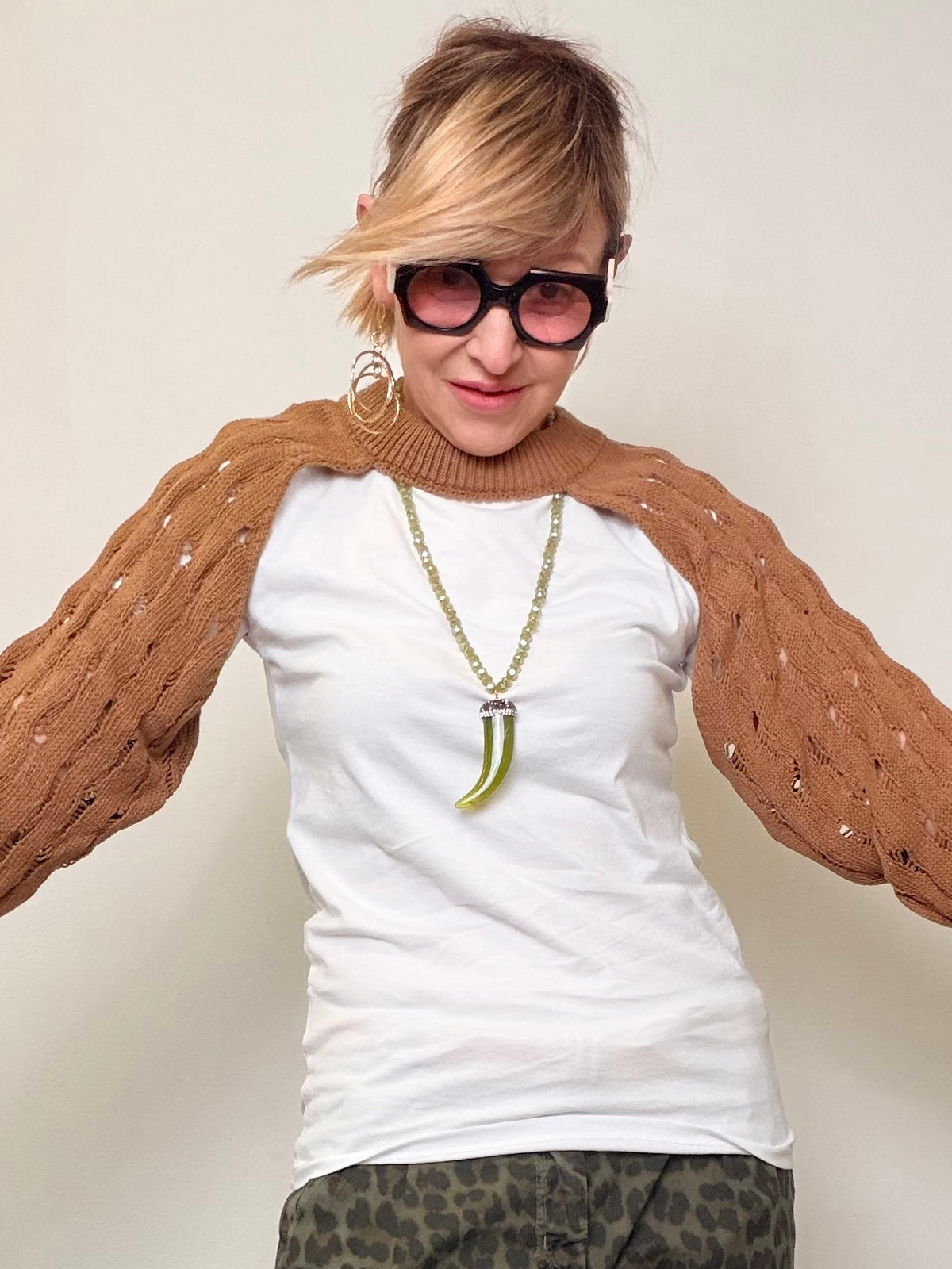 Coprispalle Maglia Traforata - Cammello e Giallo Limone