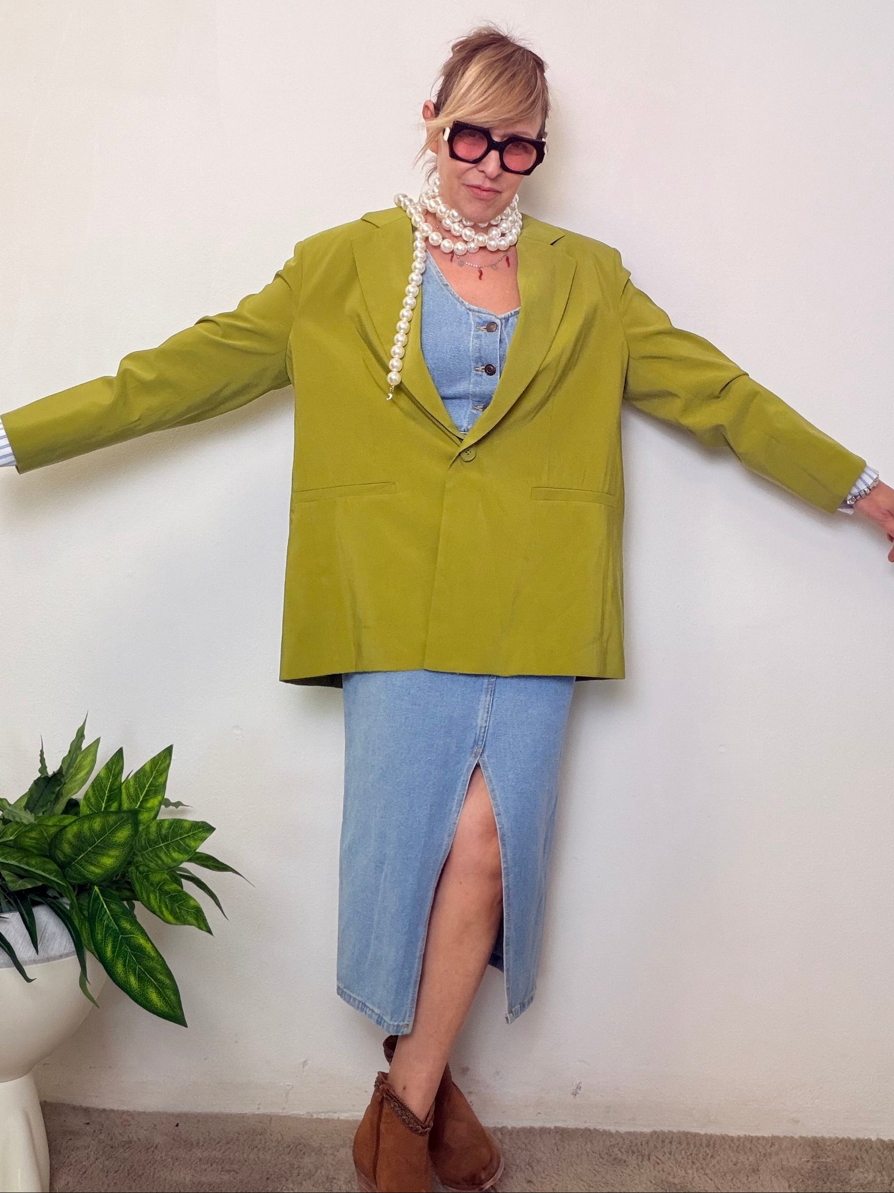 Blazer oversize in viscosa verde chartreuse