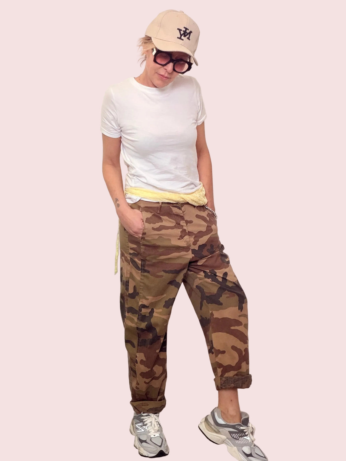 Pantalone baggy camouflage in cotone elasticizzato
