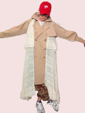 Trench Beige con inserti bianchi plissettati