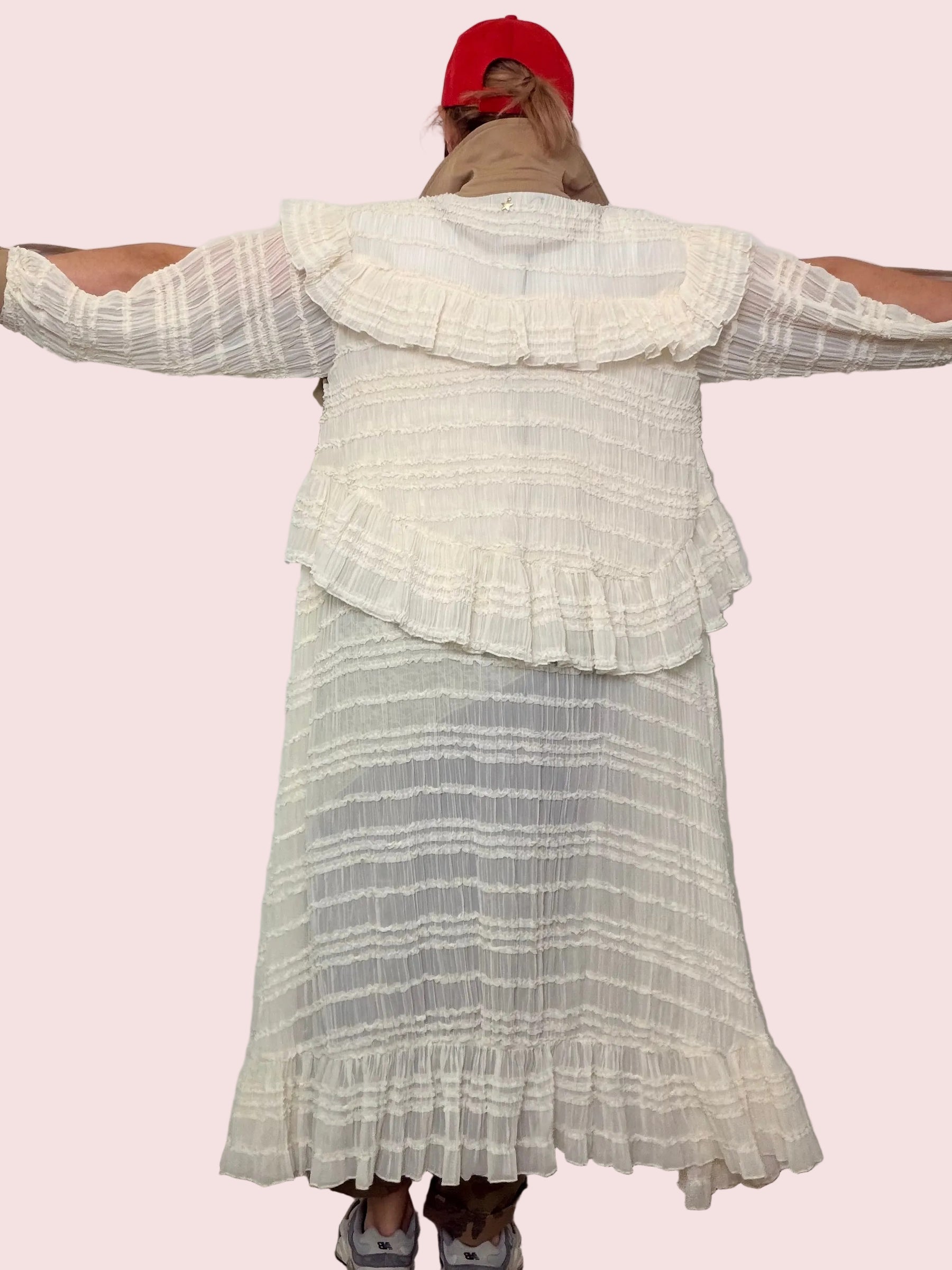 Trench Beige con inserti bianchi plissettati