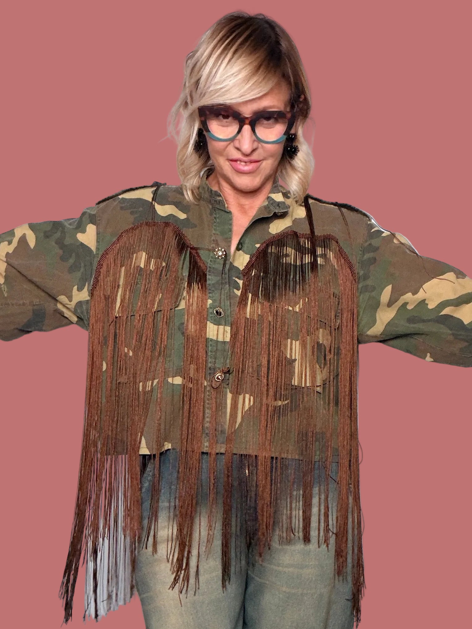 Giacca Le Streghe camouflage con lunghe frange