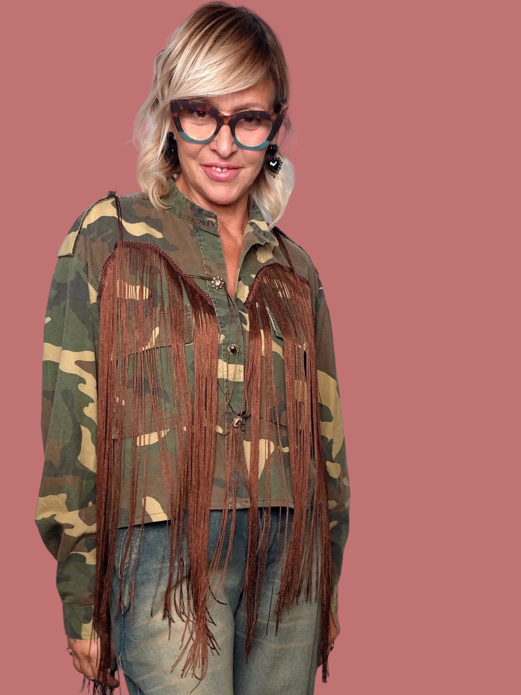 Giacca Le Streghe camouflage con lunghe frange