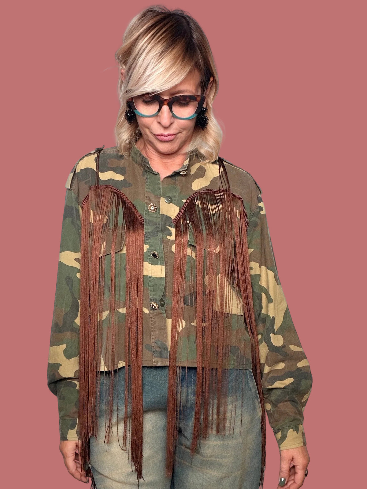 Giacca Le Streghe camouflage con lunghe frange